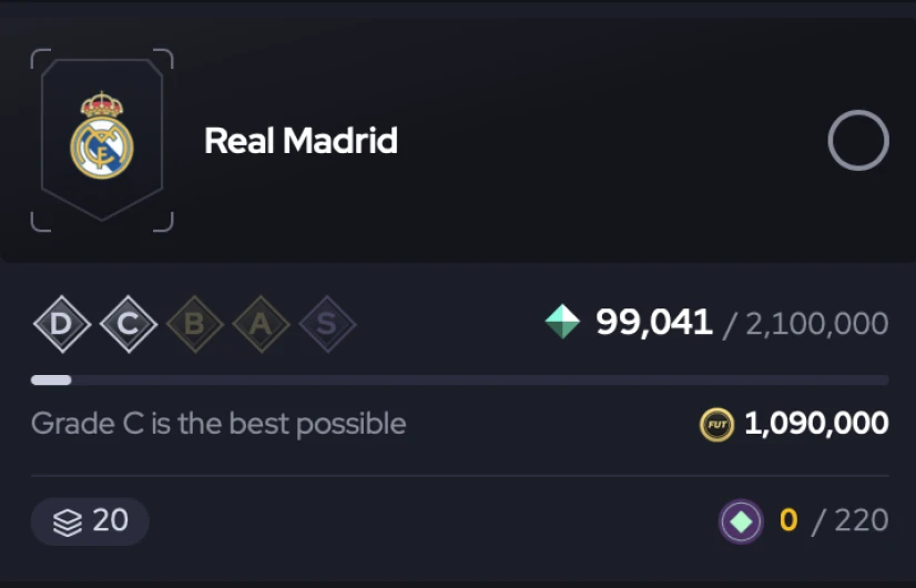 FC 27 Real Madrid Gallery Set showing zero Gallery Tokens below grade B