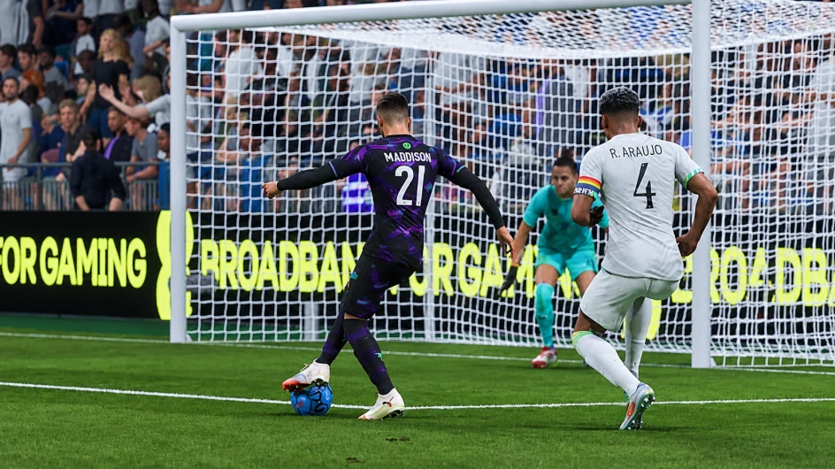 FC 27 low driven shot beating the goalkeeper at the near post