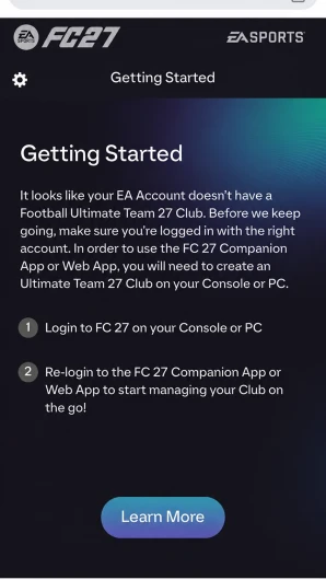 EA FC 27 Web App home screen for Ultimate Team opening on 16 September
