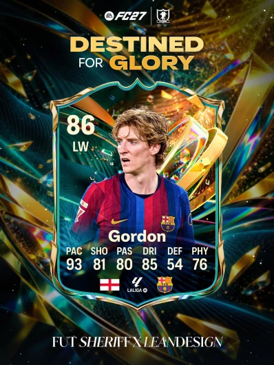 Leaked FC 27 Destined for Glory Anthony Gordon Caicedo 86 LW card with 93 Pace