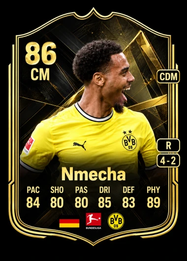 Felix Nmecha 86 rated FC 27 TOTW 1 card, the first ever fan-voted Team of the Week player