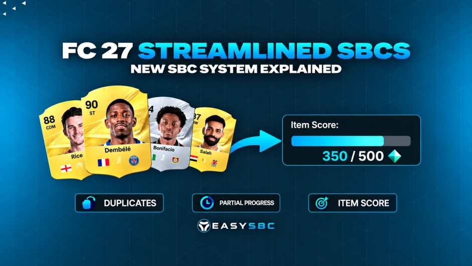 Streamlined SBC score target and card score values in EAFC 27 Ultimate Team